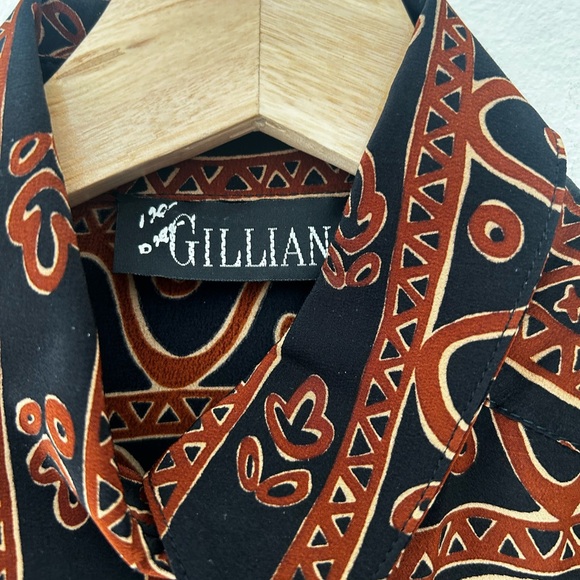 ⭐️ NEW Vintage 100% Silk Gillian Size 4 Black Brown Patterned Button Down Dress - Picture 2 of 11